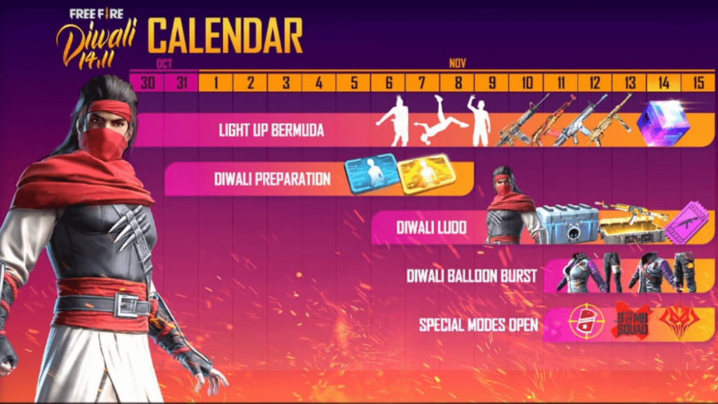 Free Fire Diwali event 2020 calendar