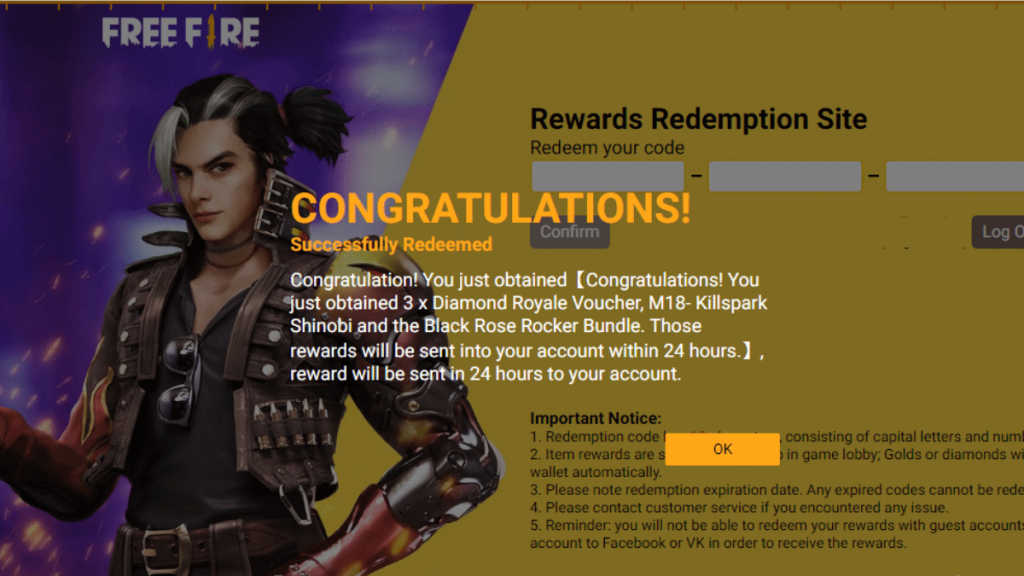 Free Rewards Claim from Free Fire Indian Server redeem codes